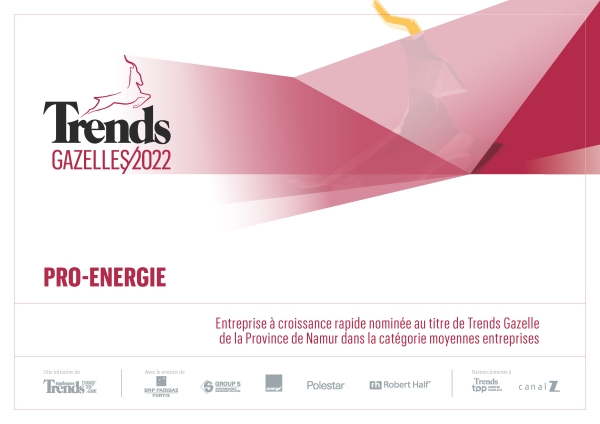 Pro-Energie remporte la 2ème place au Trends Gazelle 2022